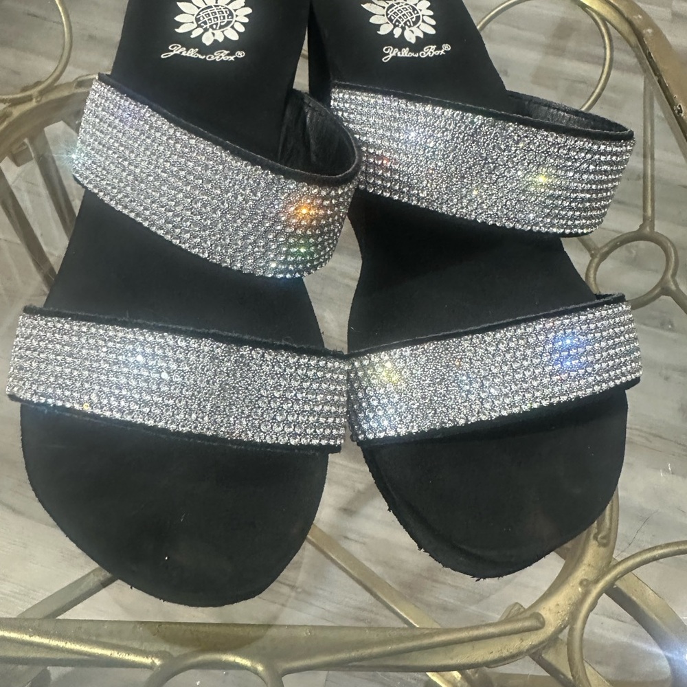 Glitter Crystal Double-Strap Slide Sandals - Black